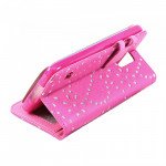 Wholesale Samsung Galaxy S5 Diamond Flip Leather Wallet Case with Stand (Hot Pink)
